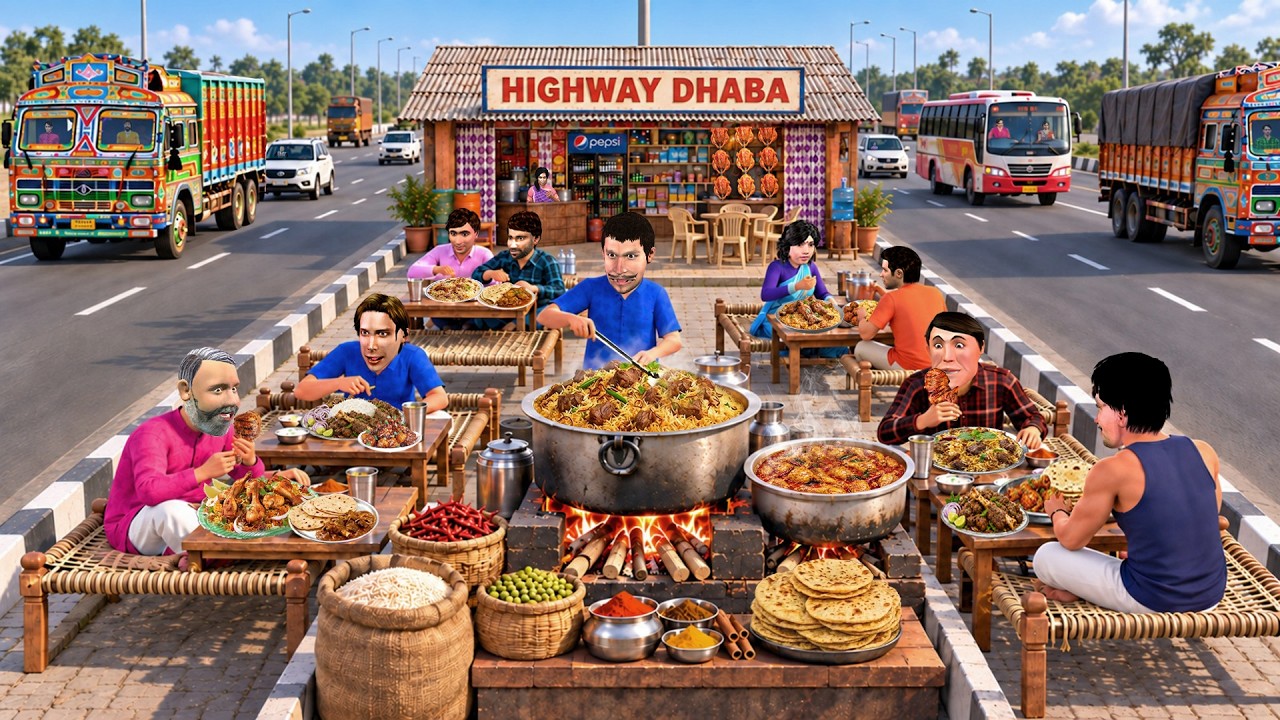 Highway Ke Beech Mein Dhaba Desi Restaurant Tasty Street Food Comedy Hindi Kahani Moral Stories