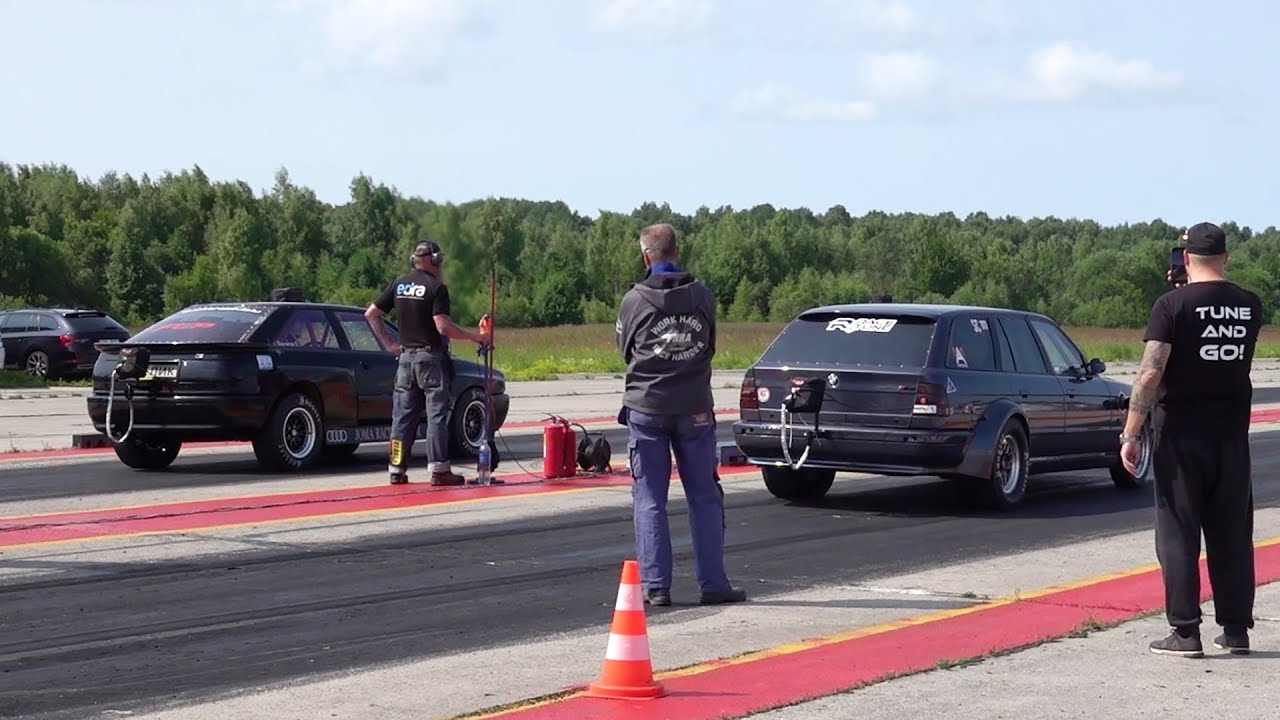 Audi S2 Coupe 2.2TQ 20v 'Ljolik' vs BMW M5 E34 Touring 2JZ-GTE 1/4 mile drag race