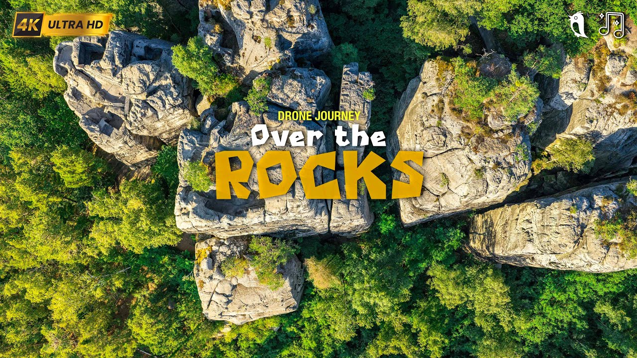 Golden Hour Over Czech Rocky Forest ⛰️| Drone Flight with Relaxing Music and Birdsongs | 4K