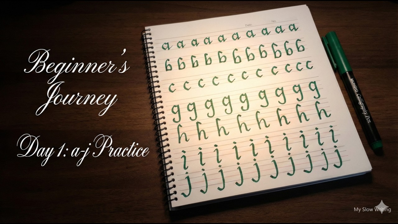 My Calligraphy Journey: Practicing Alphabet a-j with Green Ink 🌿