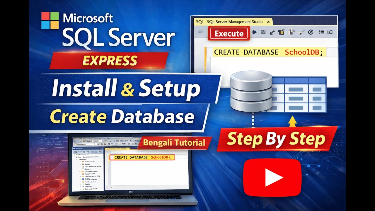 Microsoft SQL Server Express Install & Create Database | Step by Step (Bengali Tutorial)