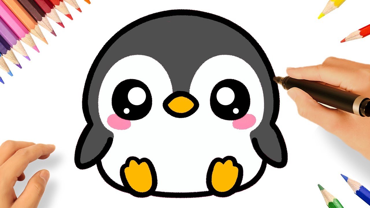 COMO DESENHAR UM PINGUIM FOFINHO FÁCIL 🐧💗 ANIMAIS KAWAII