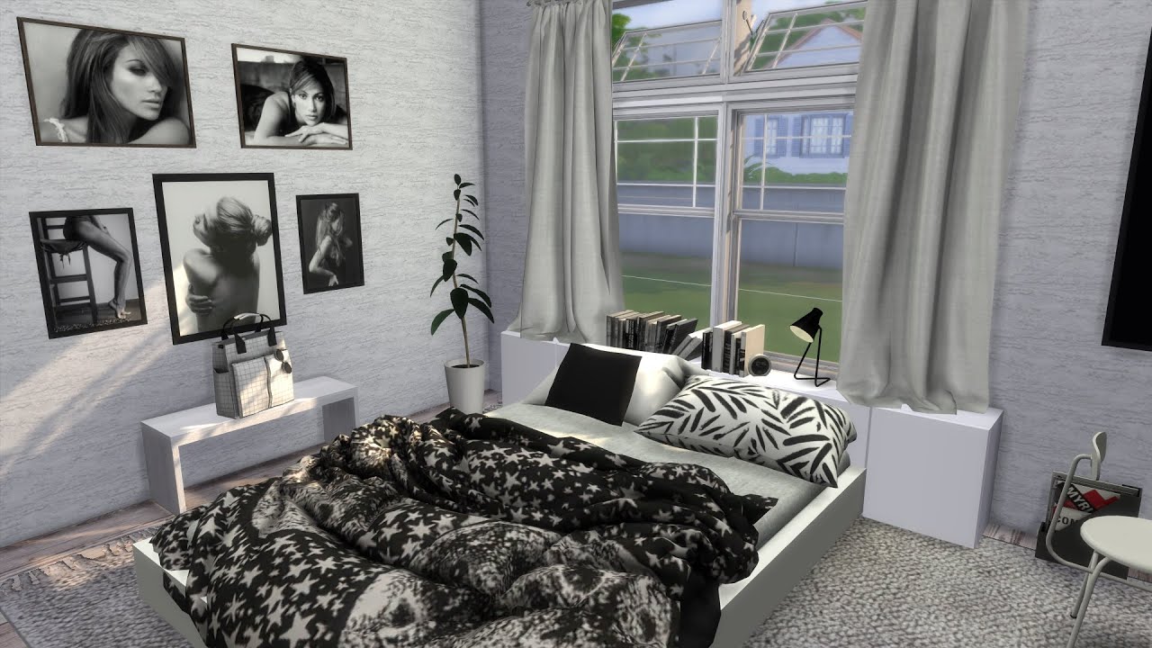 The SIMS 4 / black and white modern apartment / speed build / lot of CC links !!