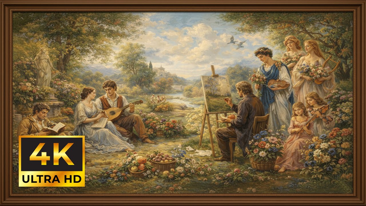 4K Vintage Oil Painting - Where Art, Music & Nature Meet | Frame TV Art Wallpaper (No Music)