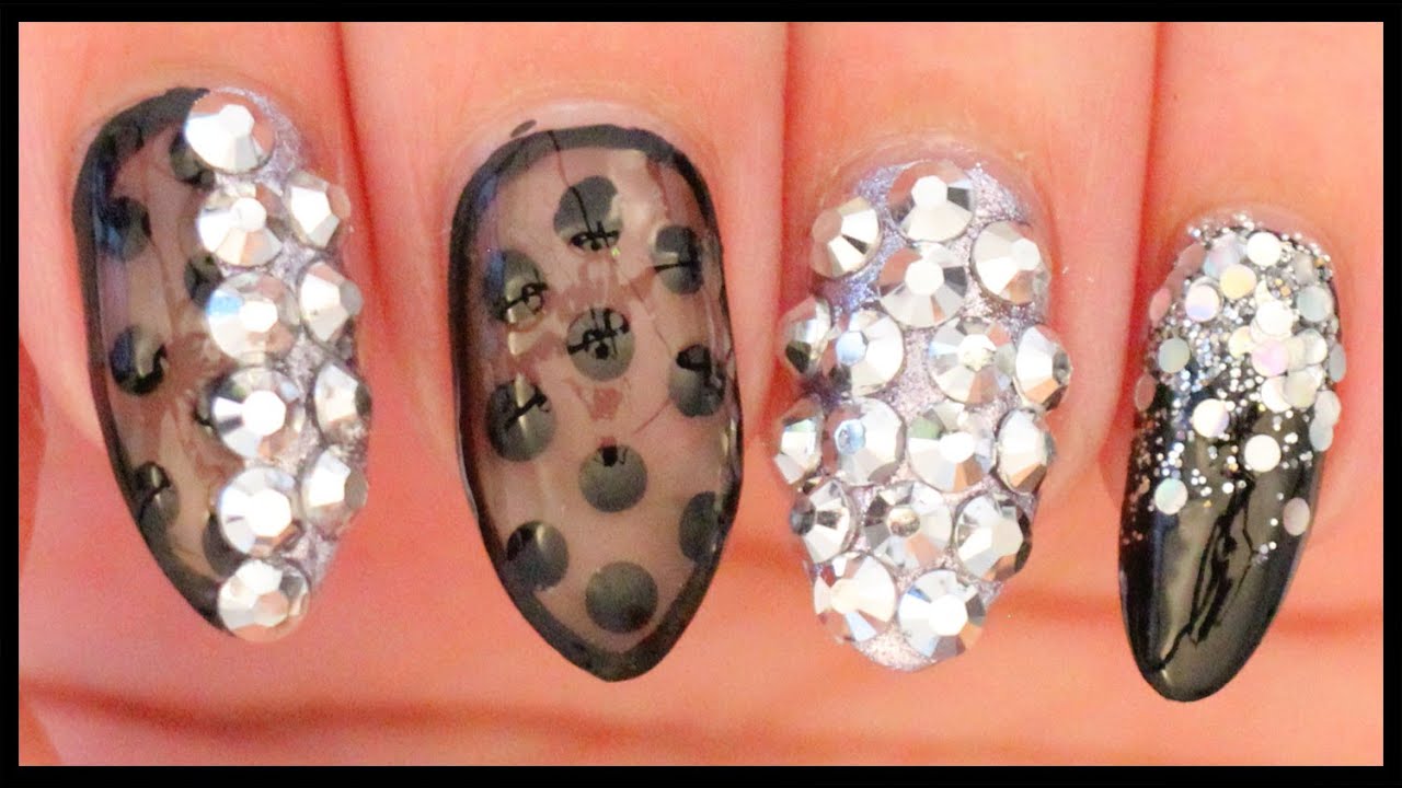 Black & Silver Glam nail art