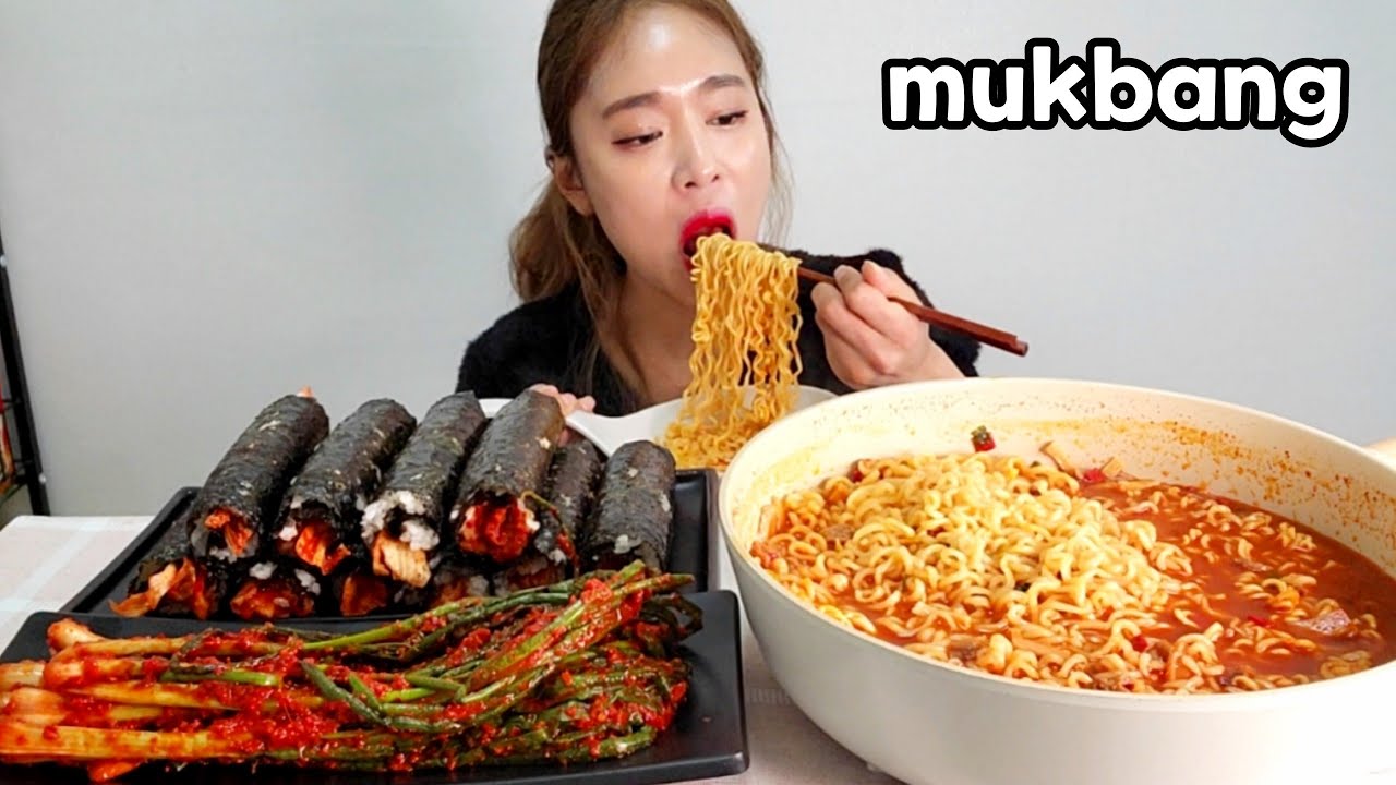 실패영상..🔥신라면더레드4봉지 매운 실비김치김밥 실비파김치 매운먹방 koreafood Spicy Ramen& Spicy Kimchi Mukbang eating show