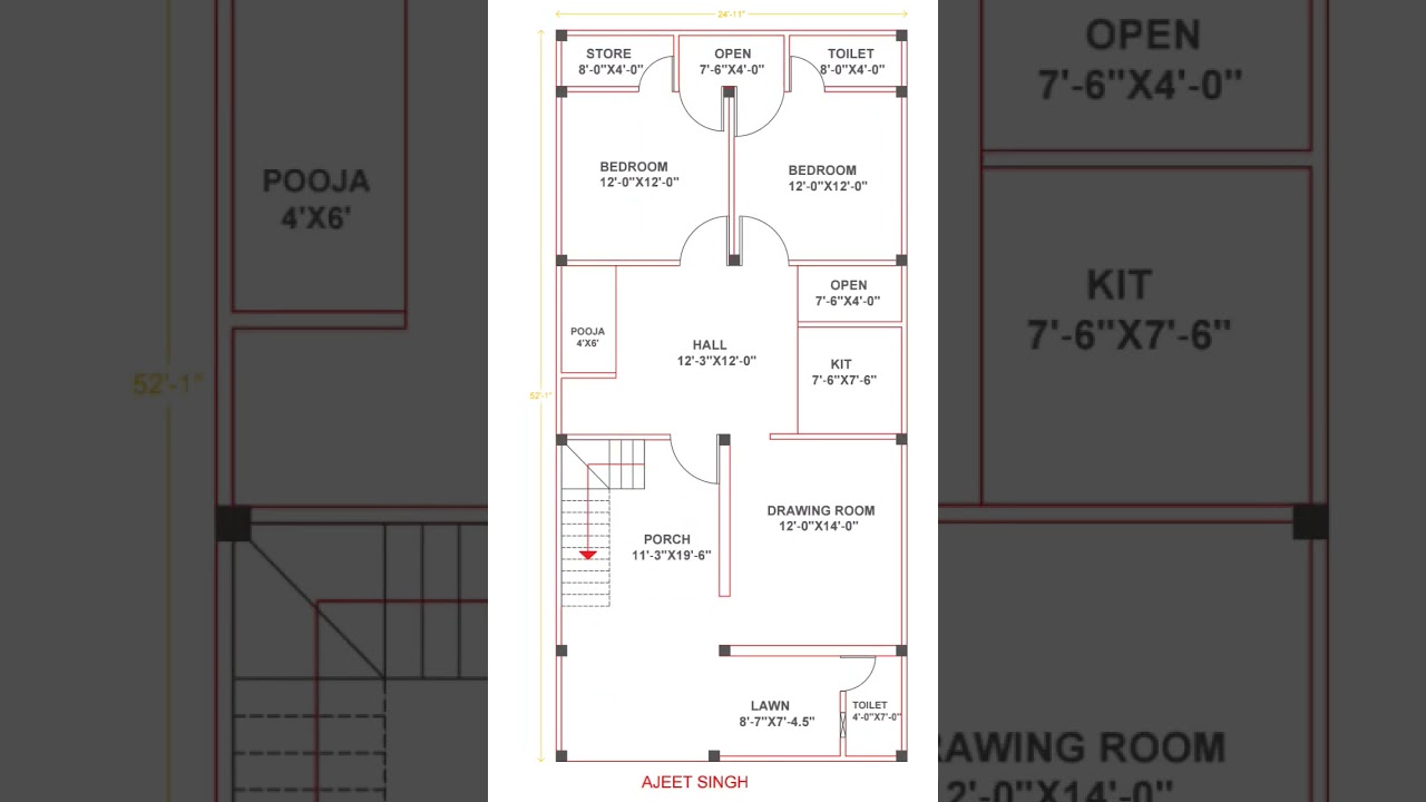 25x52 House Plan Design West Facing Plot 4BhK #viral #vastu #architecture #2d #house #autocad
