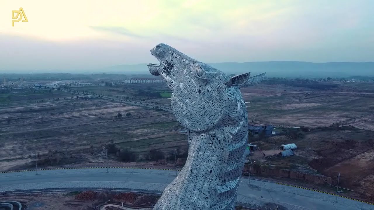 Blue World City Horse Mascots Drone Footage