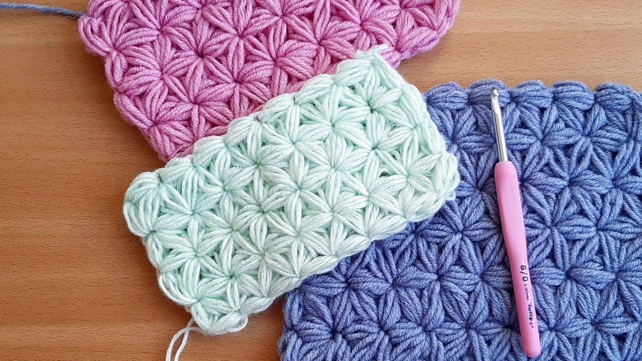 كروشيه  غرزة الياسمين _star puff stitch