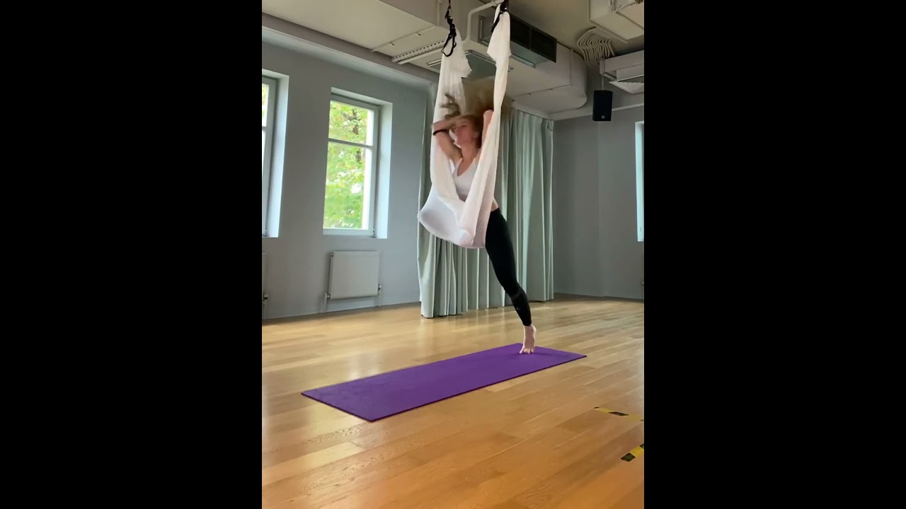 Fly yoga tricks. Stretching and somersault for fly yoga class 🦅