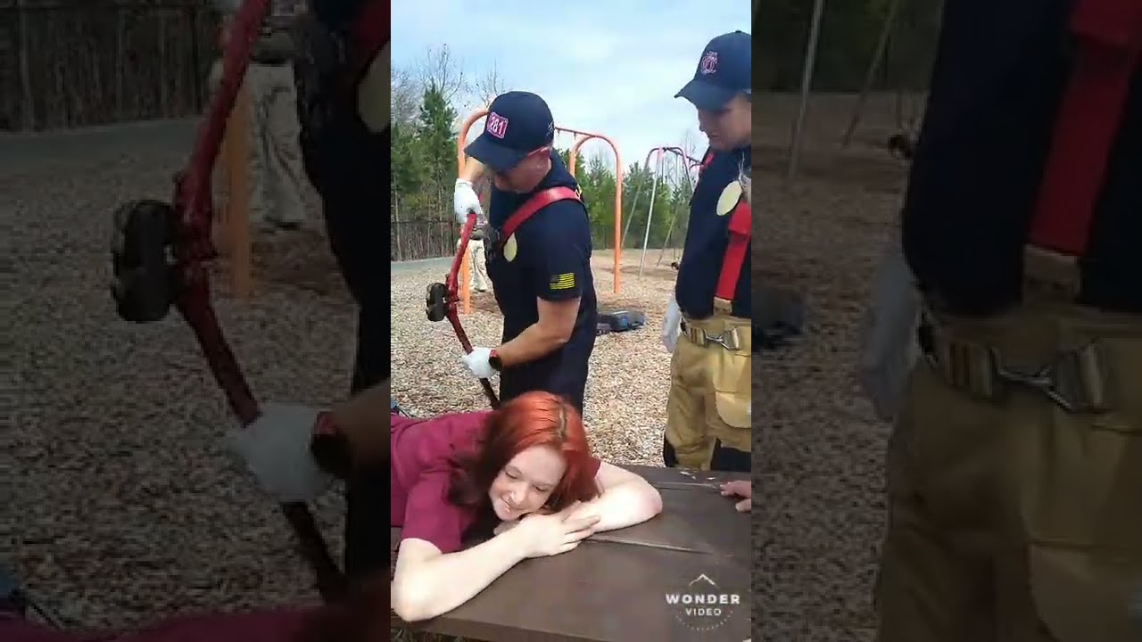 Girl gets stuck in baby swing