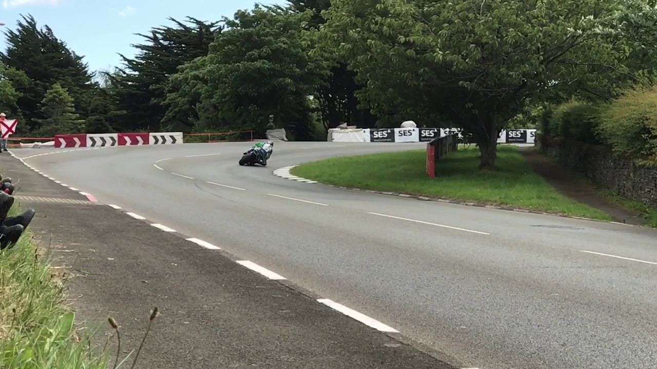 IOM TT 2017 - Ian Hutchinson sliding into Sulby Bridge