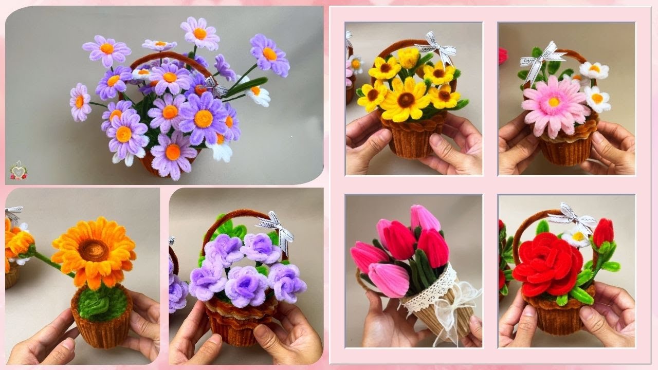 🌹7 SIMPLE IDEAS🌹 made from Pipe cleaner🌹 Craft Cute mini Baskets Flower !