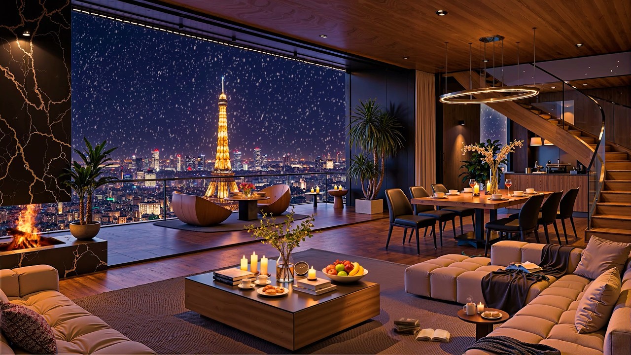 Winter Night Vibes ❄ Luxury Paris Apartment Ambience with Elegant Jazz Saxophone for Sleep & Relax
