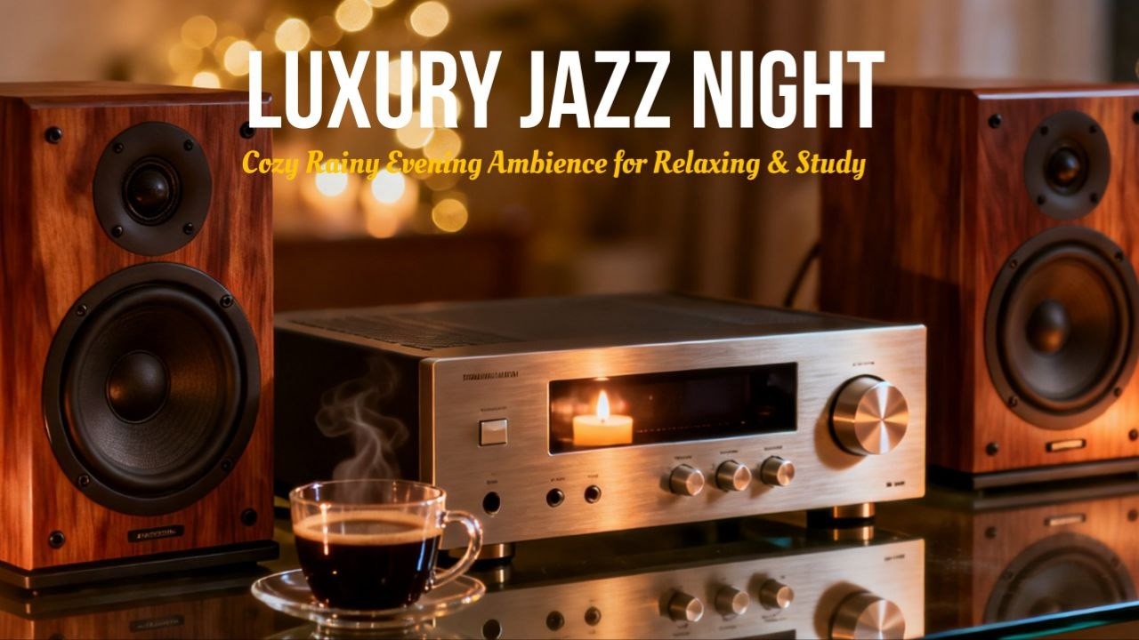 Luxury Jazz Night Candlelight & Vintage Speakers | Cozy Rainy Evening Ambience for Relaxing & Study