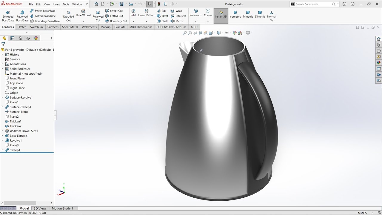 Electric kettle in SolidWorks. [Chaleira elétrica no SolidWorks]