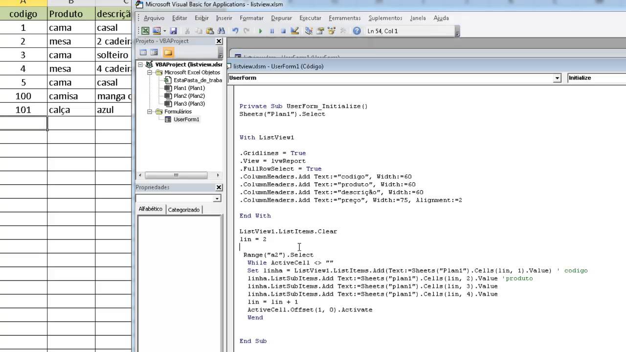 Aula 31 Carregar dados da planilha em uma listview Excel VBA