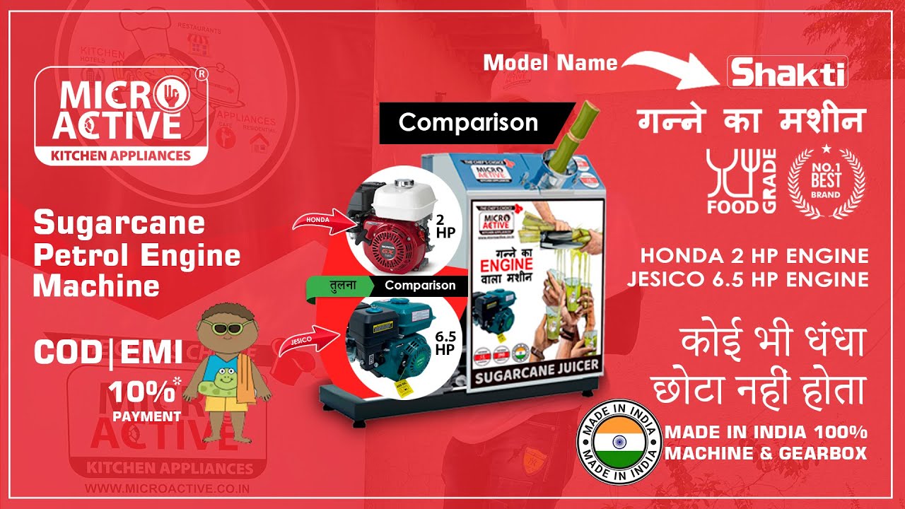 Comparison of Honda & Jesico Engine - 2.0HP vs. 6.5HP Petrol Engine on Sugarcane Juicer Machine ⚡