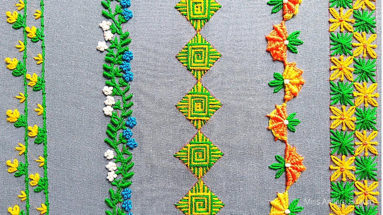 Different Borderline Embroidery Design, Borderline Embroidery New Idea, Cloth Side Embroidery-253