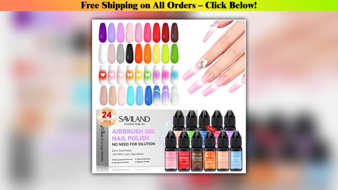 SAVILAND 24pcs Airbrush Gel Nail Polish Kit 15ml Airbrush Nail Ink for Gradients Nails Blush Nails