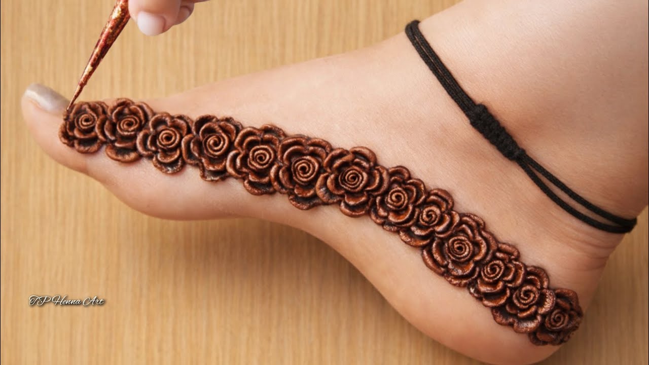 Most Beautiful Doha Floral Border Mehndi Design/Easy Side foot Border Mehndi Design #tphennaart 