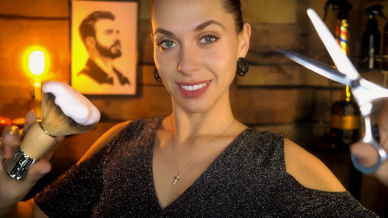 ASMR Sleep-inducing haircut for men ROLEPLAY, Shave and oil massage and RAIN, Personal Attention
