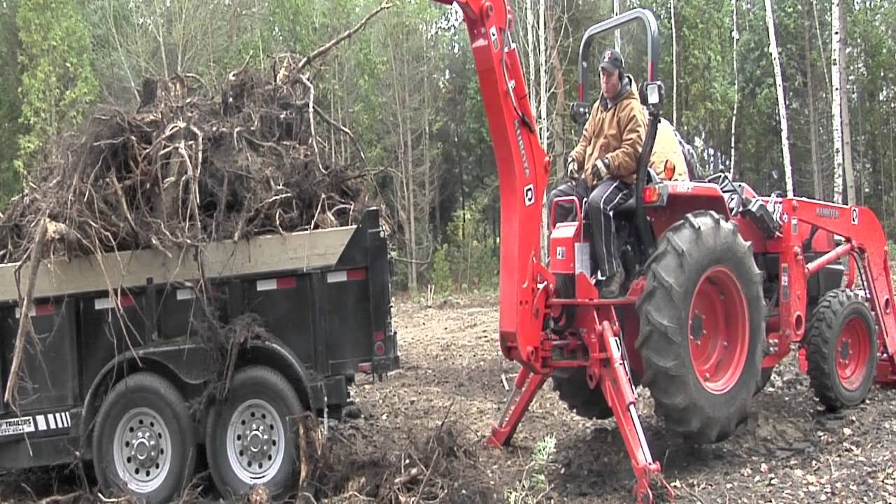 Kubota L4400 Tractor BH92 Backhoe Hydraulic Thumb (Lifting Tree Roots) Hydraulic 14000 pound Trailer
