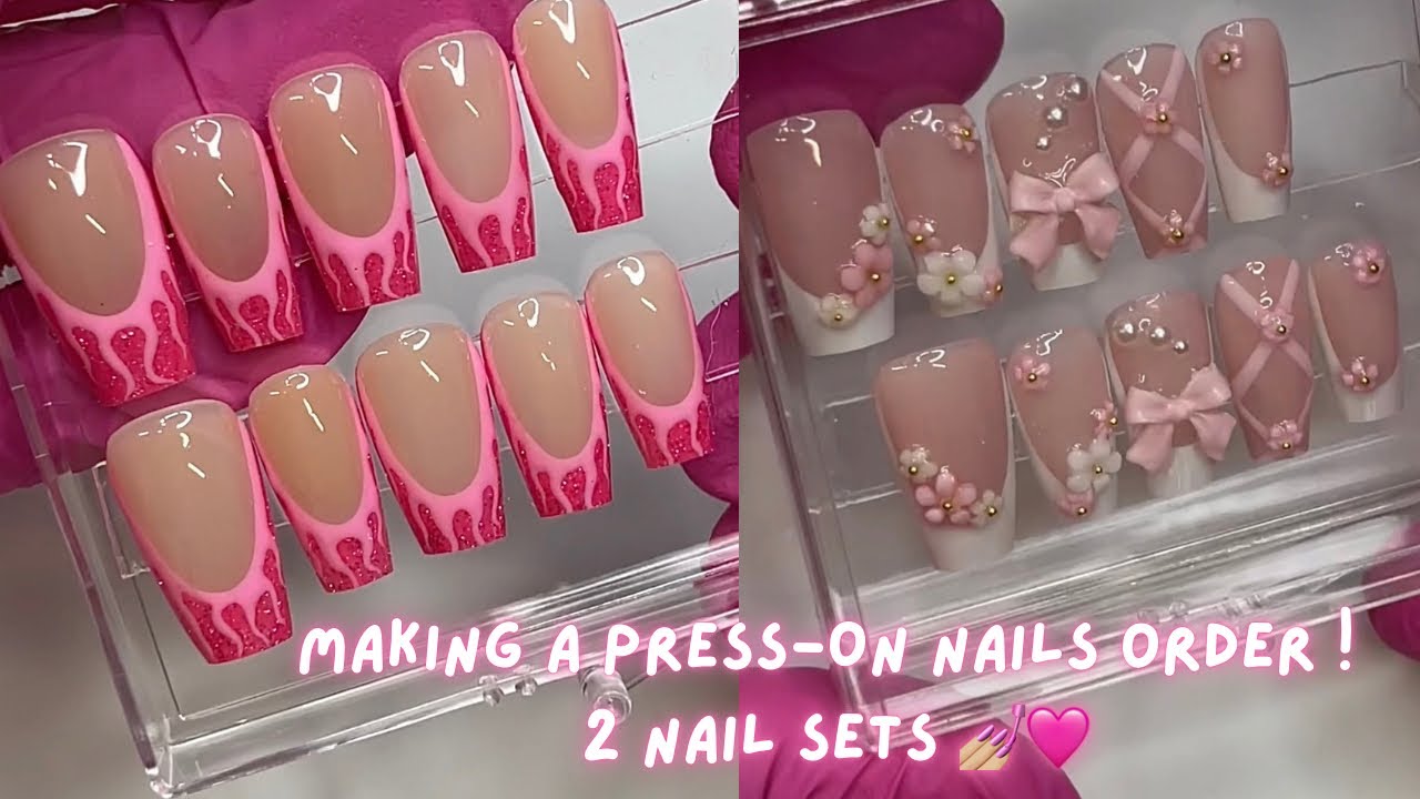 Making a press-on nails order ! 2 sets of nails 💅🏼💕 | press-on nails business!