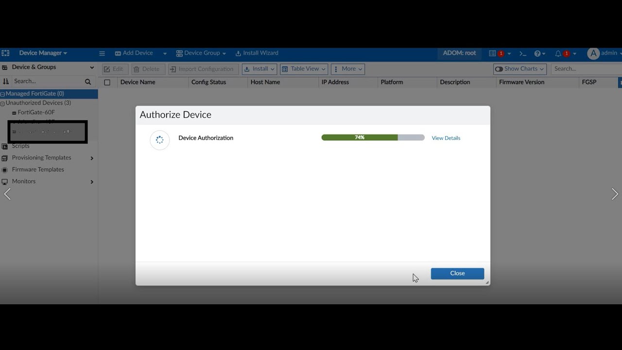 Adding Fortigate to FortiManager, Managing Fortigate Device, Moving fortigate from one ADOM to anoth