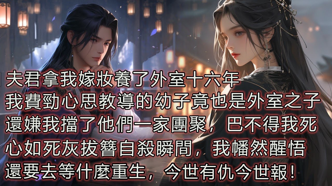夫君拿我嫁妝養了外室十六年，我費勁心思教導的幼子竟也是外室之子，還嫌我擋了他們一家團聚，巴不得我死，心如死灰拔簪自殺瞬間，我幡然醒悟，還等什麽重生，今世有仇今世報。