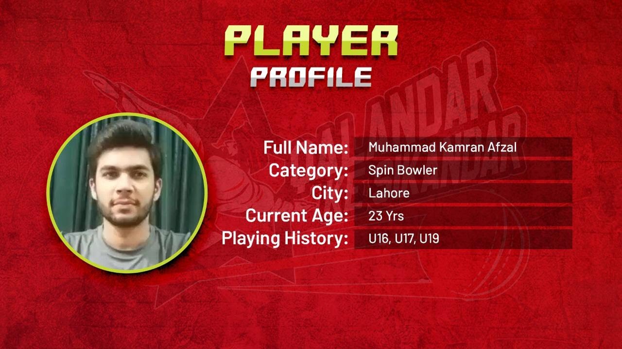 Muhammad Kamran Afzal (23 Yrs), Spin Bowler from Lahore