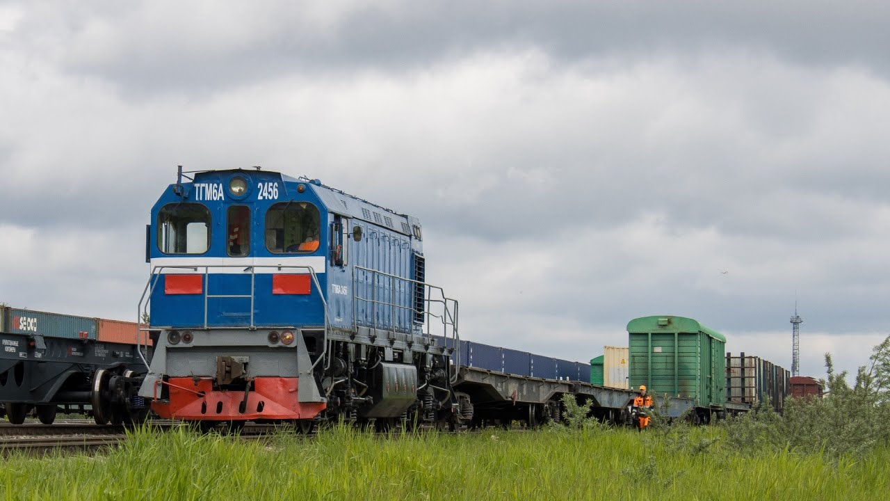 Маневровые работы тепловоза ТГМ6А-2456 по станции Карьер, Купавинское ППЖТ.