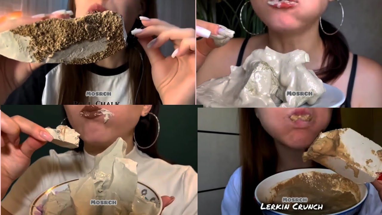 Crunchy white chalk eating with paste eating asmr &hearts;️ @shelkmelk @lerkincrunch222 @Poli_Chalk #crunch