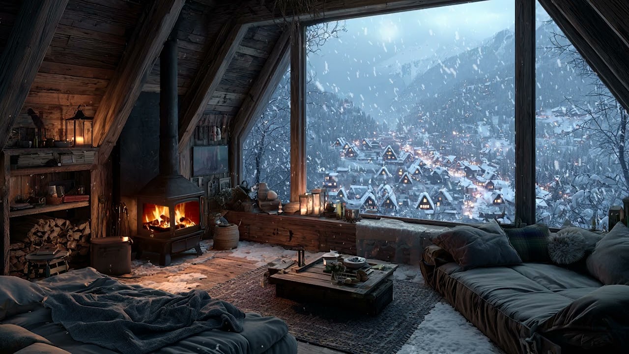 Cozy Bedroom Ambience While Endless Snow Falls Through the Winter Night | Calm Valley Sleep Retreat
