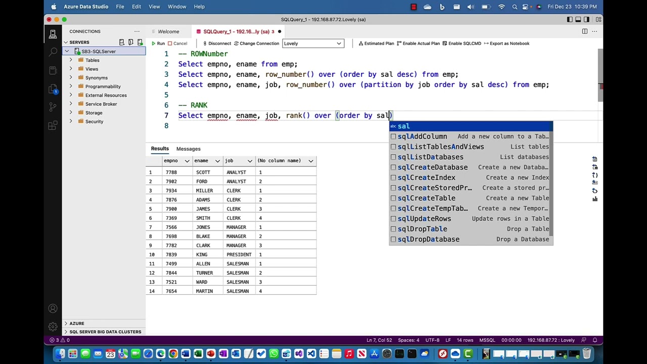 RowNumber, Rank, DenseRank and NTile Functions in SQL Server