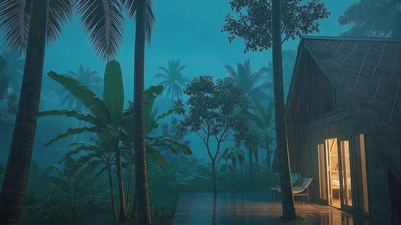 Instant Sleep with Light Rainfall and Low Rumble at Wooden Cabin Terrace 🌧️