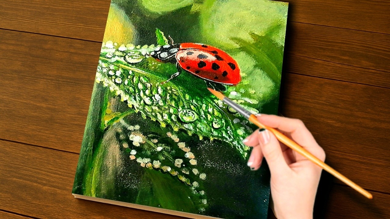How to Draw a Ladybug on Canvas || Acrylic Painting Tutorial for Beginners