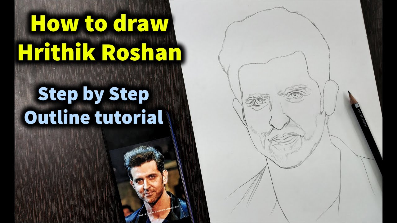 How to draw Hrithik Roshan Step by Step // full sketch outline tutorial for beginners