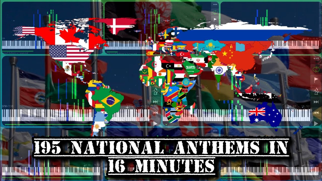 195 National Anthems on piano in 16 minutes (130 bpm only)