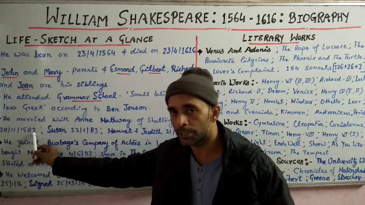 TGT/ PGT/ UGC- William Shakespeare- Biography: Shivam Dubey at English Kingdom, Allahabad 9369542072
