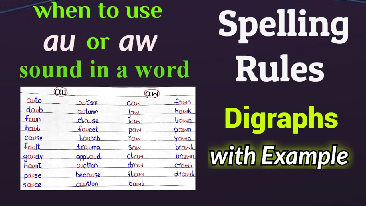 when to write au and aw in a word.  au amd aw spelling rule