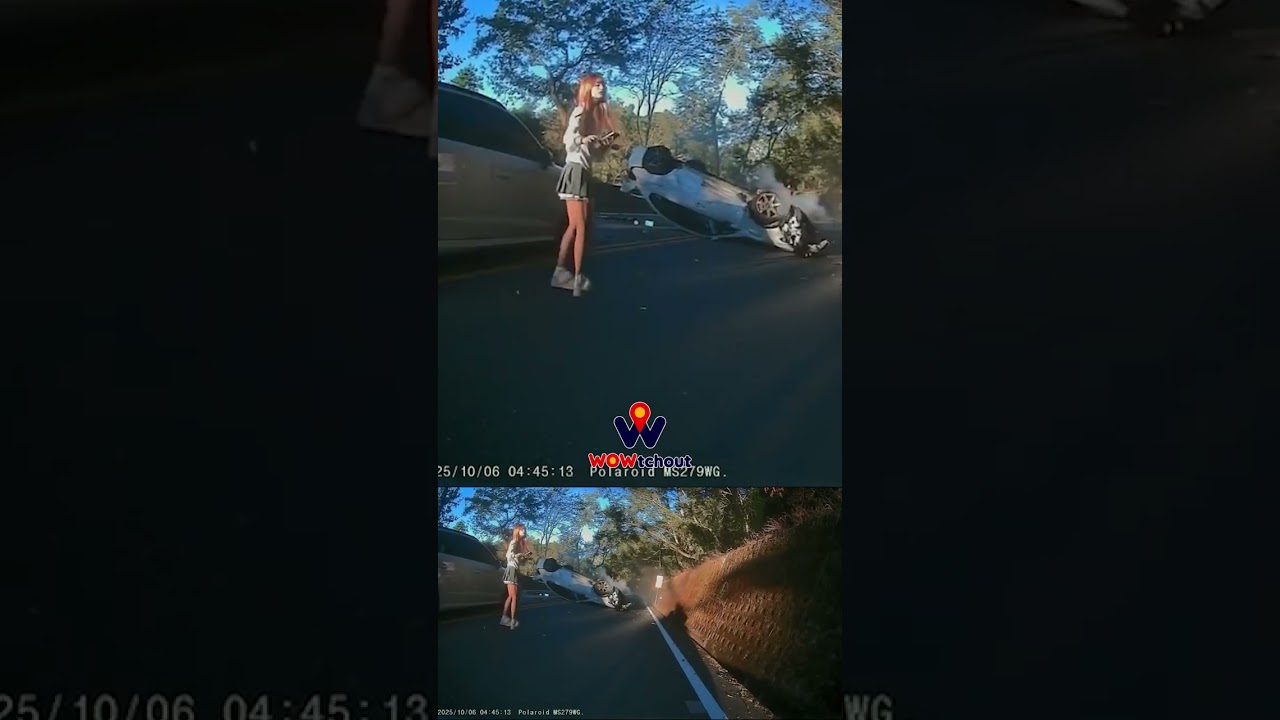 武嶺下山翻車！白色轎車四輪朝天