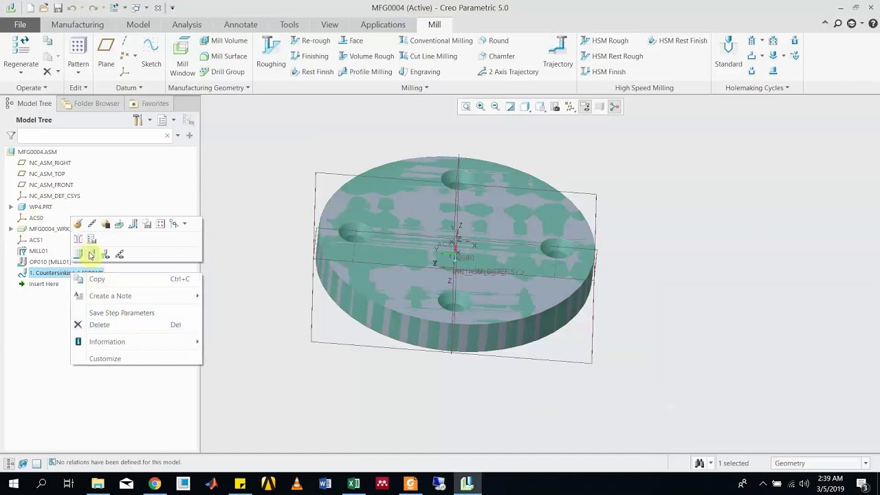 Drilling, Counter Sink & Tapping by using Creo Parametric 5.0