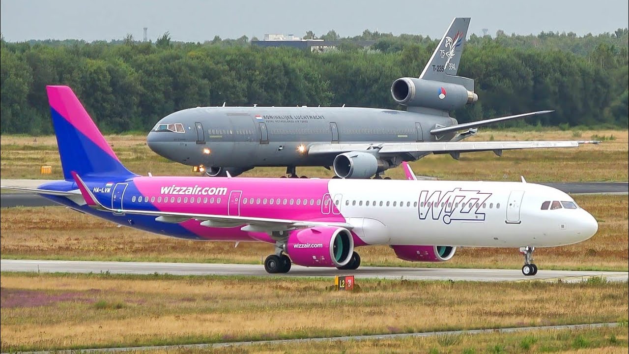 (4K) Plane spotting at Eindhoven airport | Beautiful take-offs (A330, KDC-10, C-130, etc.)