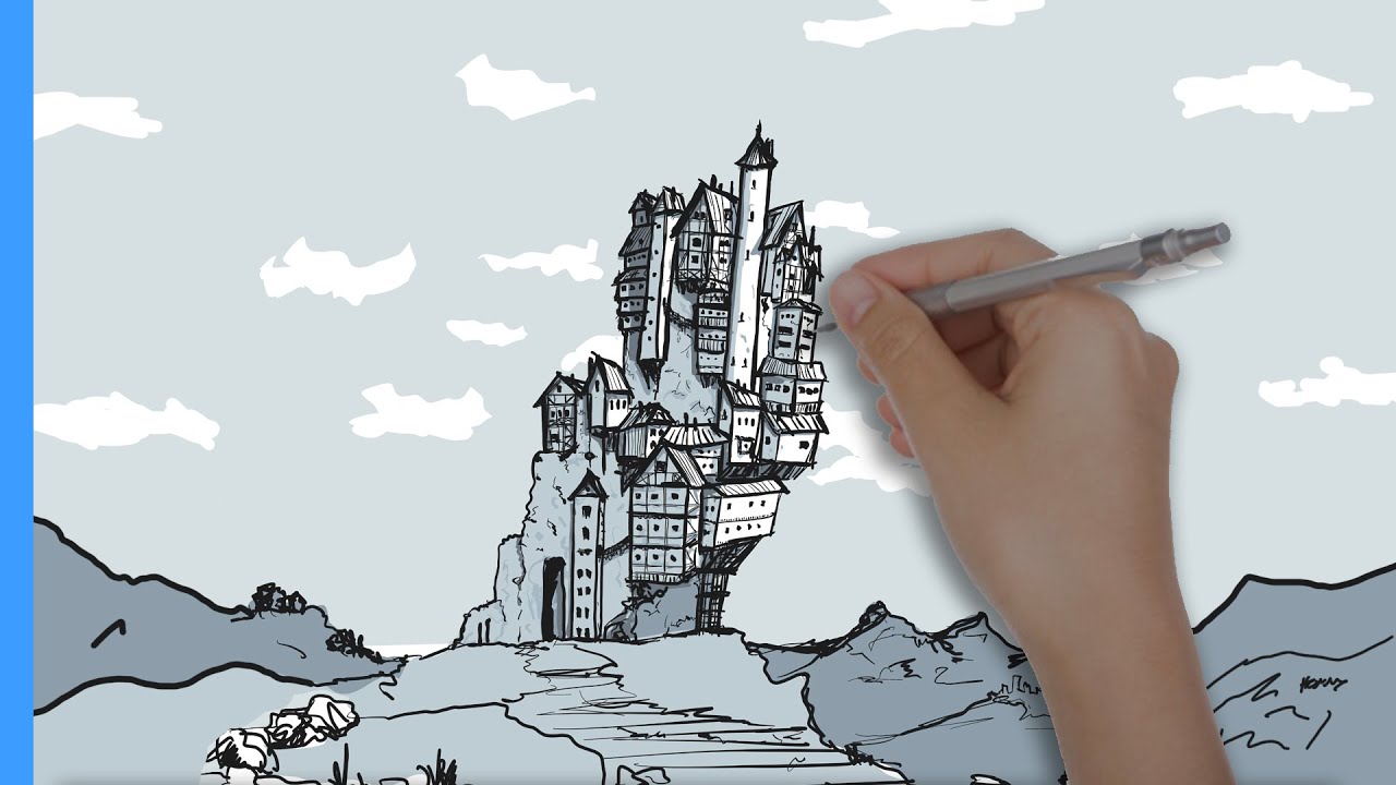 Satisfying Sketching Timelapse 4k - Fantasy Architecture