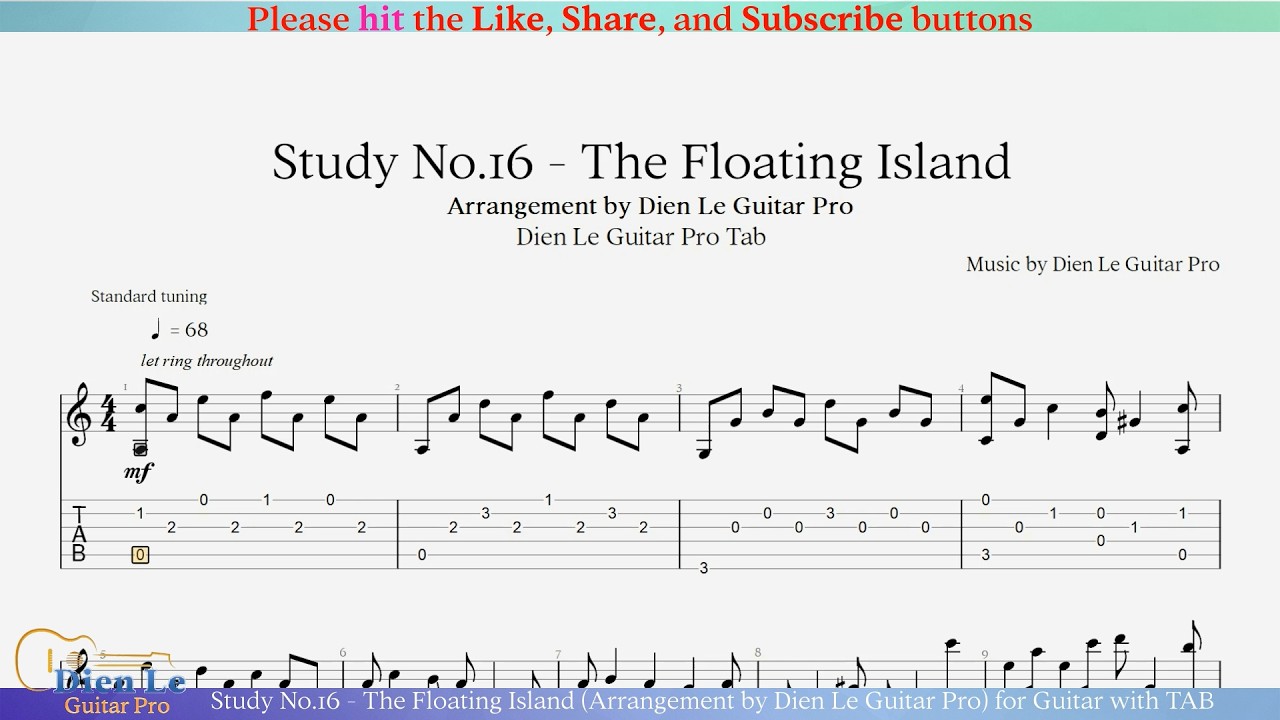 Study No.16 - The Floating Island (Arrangement by Dien Le Guitar Pro) for Guitar with TAB