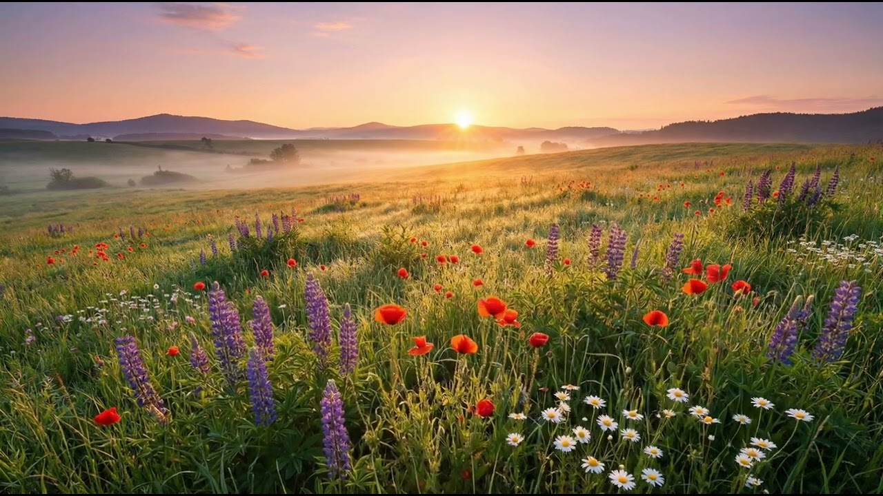 Sunrise Healing Music 🌸 Binaural Morning Calm in a Flower Field (1 Hour)