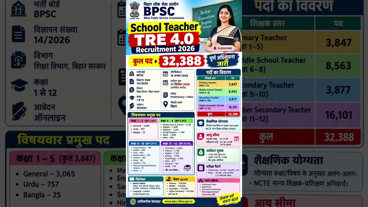 BPSC School Teacher TRE 4.0 Recruitment 2026 Notification #bpsc #bpscteacher #bpscvacancy2026