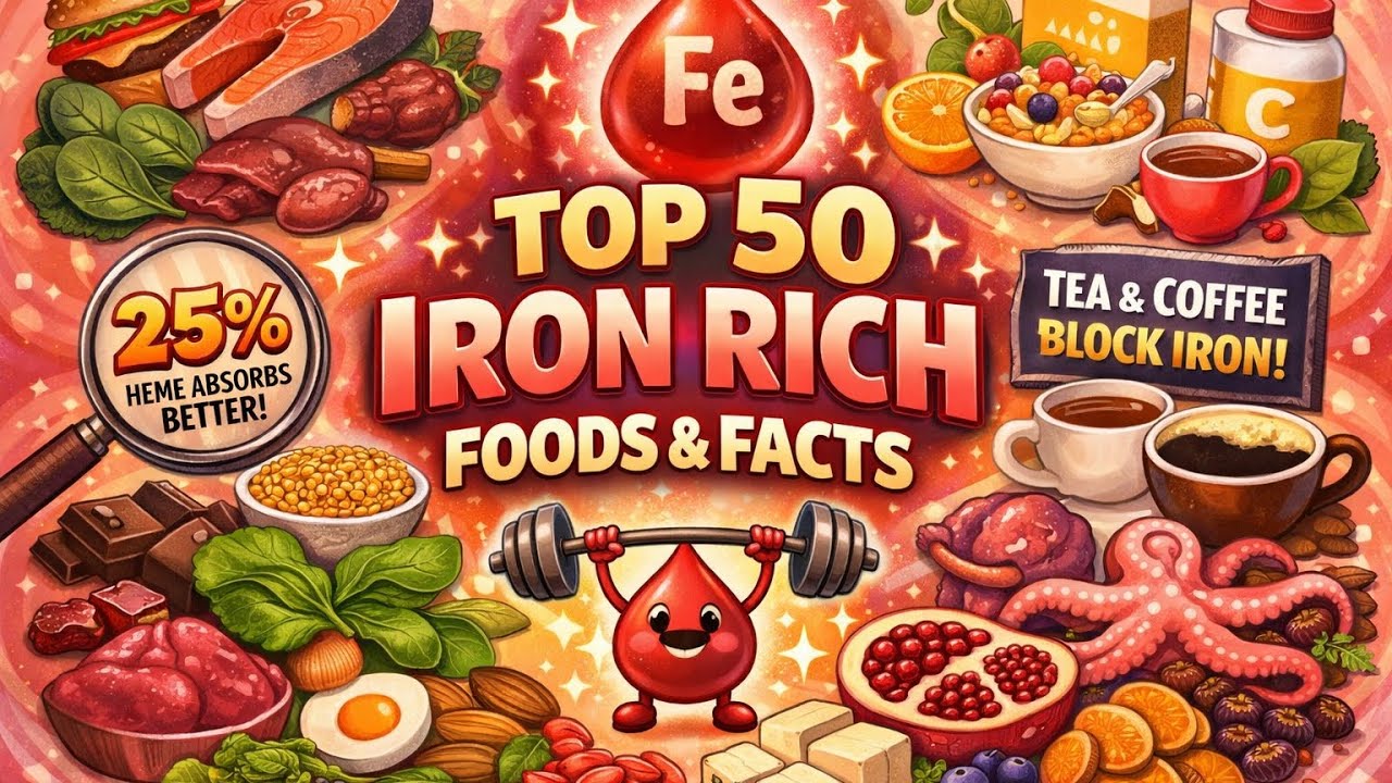 Top 50 Iron Rich Foods & Hidden Facts 🩸 | Boost Hemoglobin Fast Naturally!