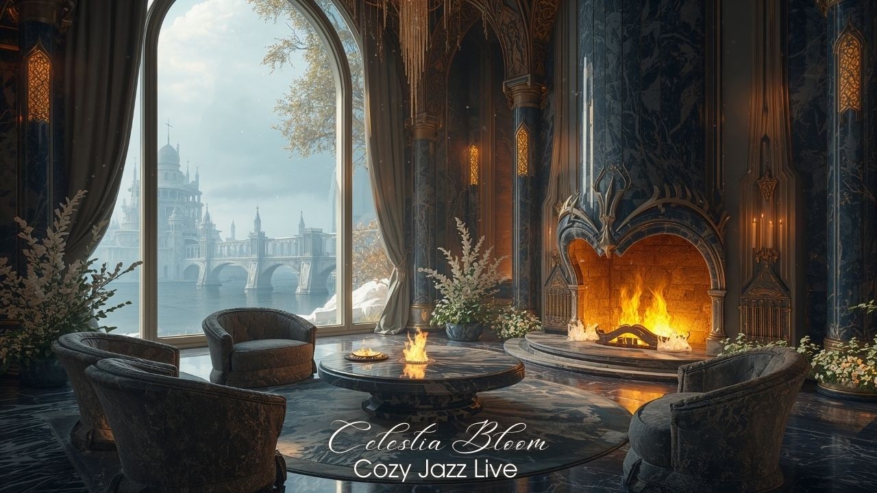 Elegant Day Jazz LIVE 24/7 ✨🔥 | Cozy Fireplace, Soft Jazz & Luxury Palace Ambience
